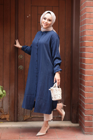 Düğmeli Lacivert Tesettür Tunik 70551L - 1
