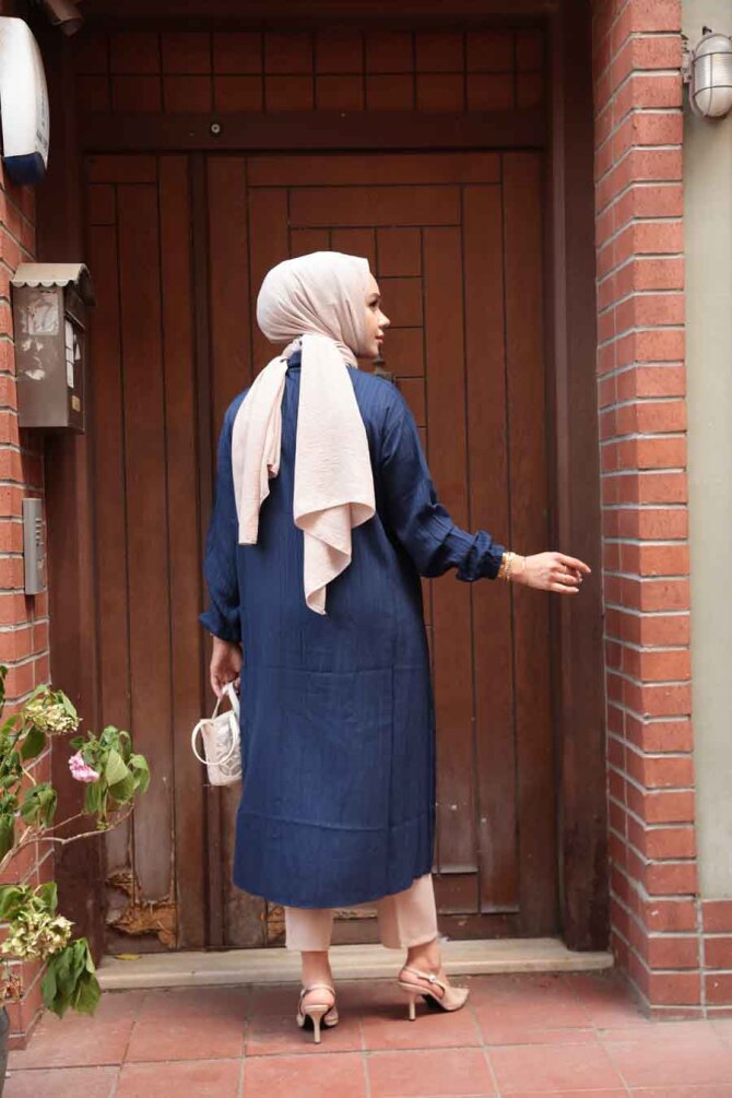 Düğmeli Lacivert Tesettür Tunik 70551L - 3