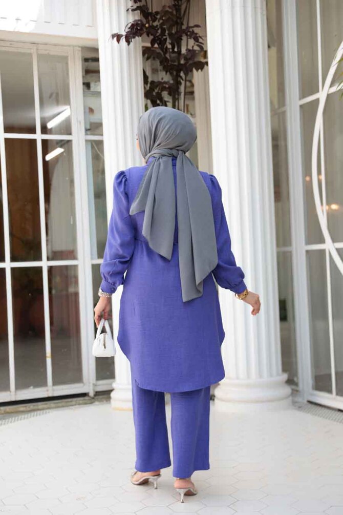 Düğmeli Lavanta Tesettür İkili Takım 68351LV - 3
