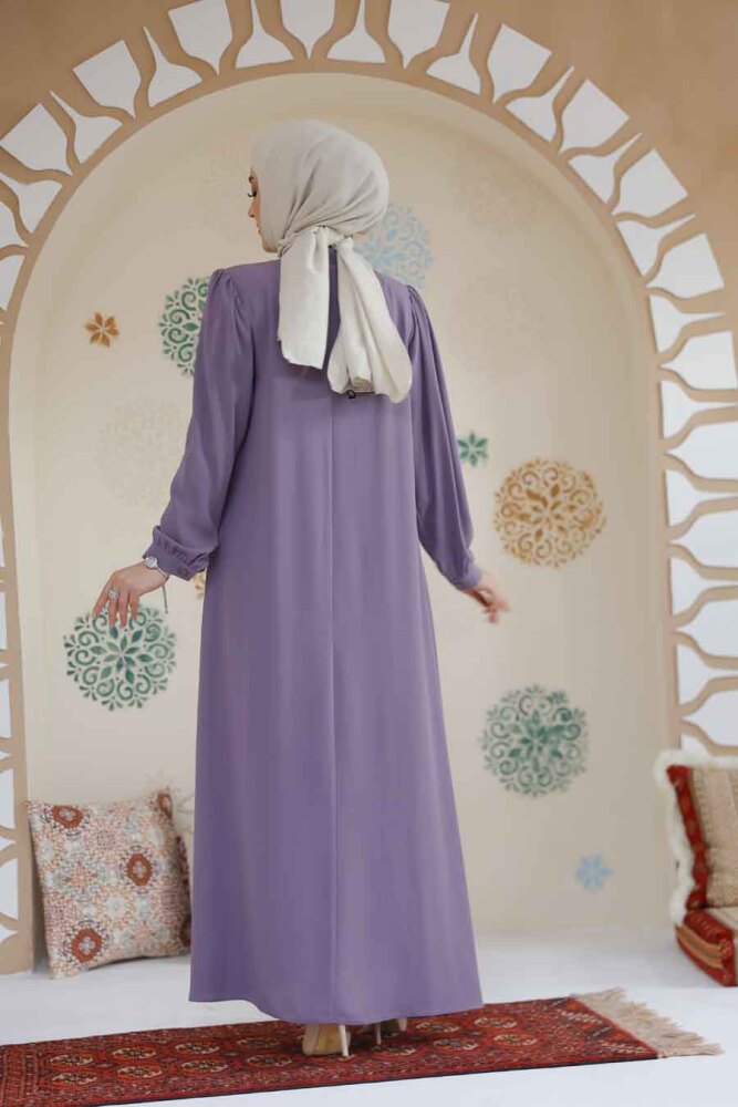 Düğmeli Lila Tesettür Abaya 45283LILA - 4
