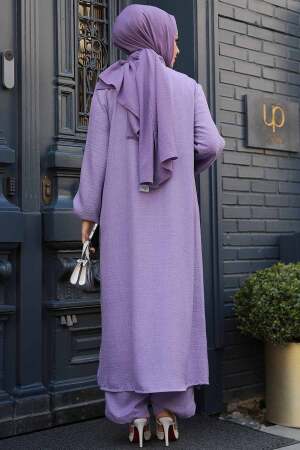 Düğmeli Lila Tesettür İkili Takım 19017LILA - 3
