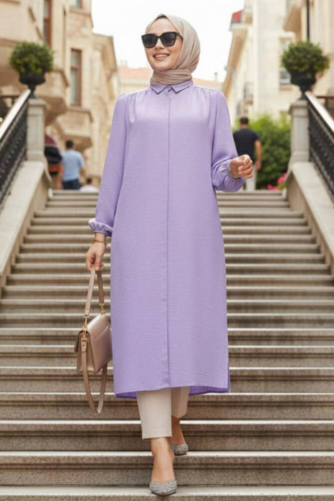 Düğmeli Lila Tesettür Tunik 41401LILA - 1