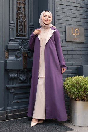 Düğmeli Lila Tesettür Üçlü Takım 76221LILA - 4