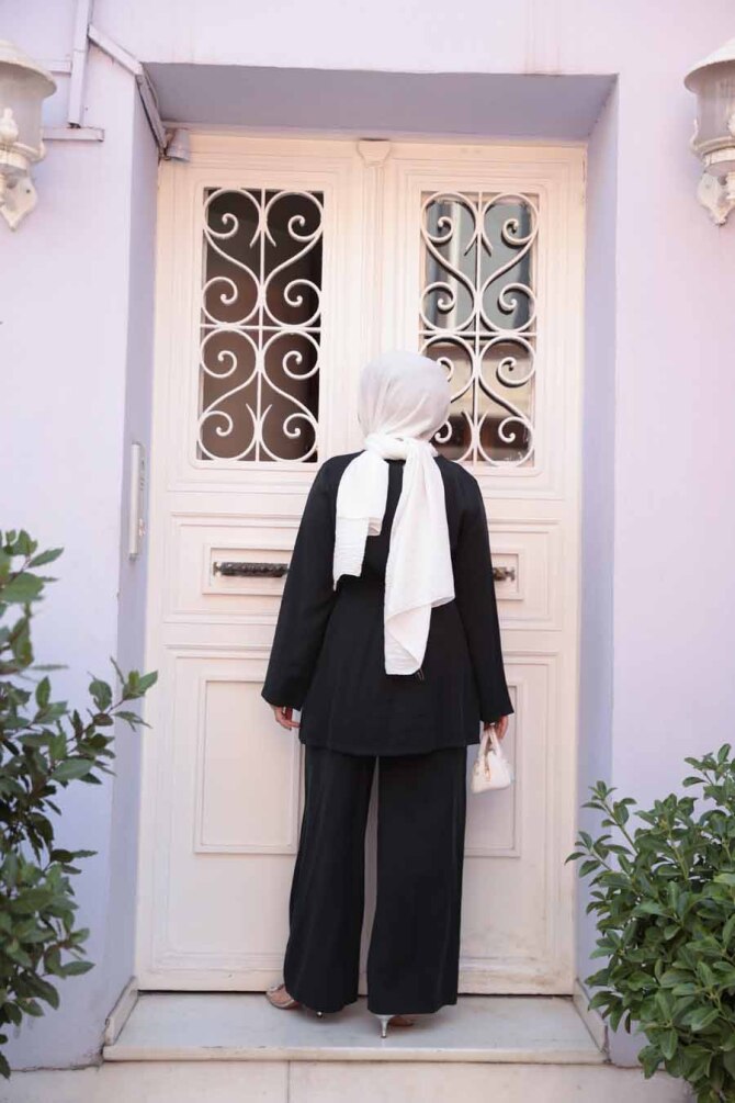 Düğmeli Siyah Tesettür İkili Takım 30431S - 4