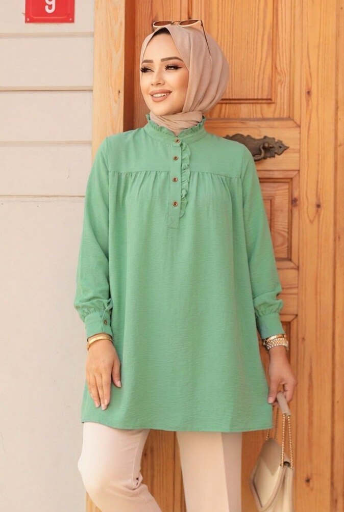 Düğmeli Mint Tesettür Tunik 19026MINT - N.S NEVA STYLE