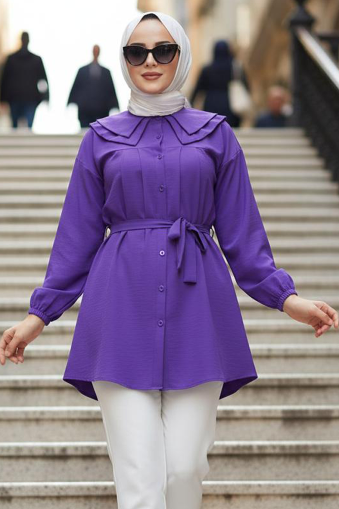 Düğmeli Mor Tesettür Tunik 20228MOR - 1