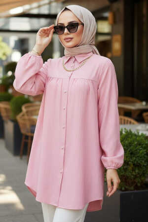 Düğmeli Pembe Tesettür Tunik 5377P 