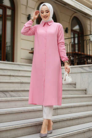 Düğmeli Pembe Tesettür Tunik 70381P - 1