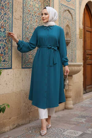 Düğmeli Petrol Mavisi Tesettür Tunik 32172PM - NEVA STYLE