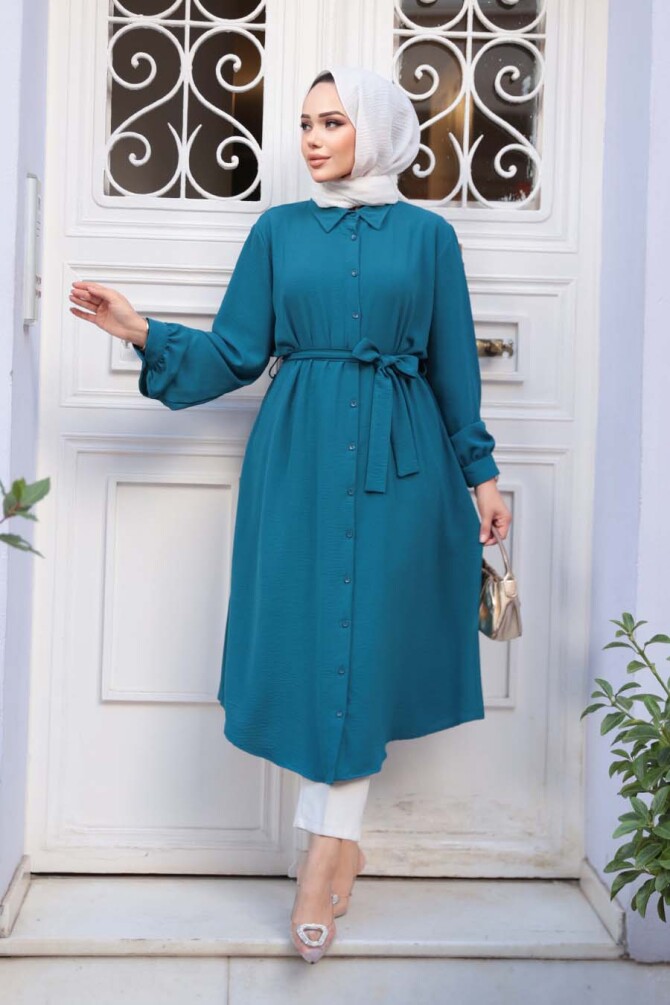Düğmeli Petrol Mavisi Tesettür Tunik 32172PM - NEVA STYLE