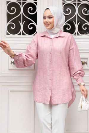 Düğmeli Pudra Tesettür Tunik 10113PD - 1