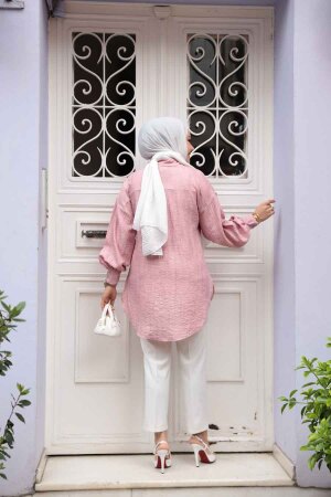 Düğmeli Pudra Tesettür Tunik 10113PD - 3