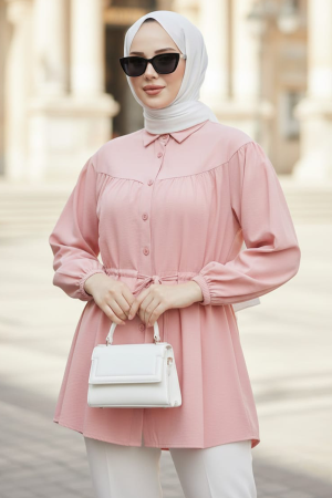 Düğmeli Pudra Tesettür Tunik 10184PD - N.S NEVA STYLE