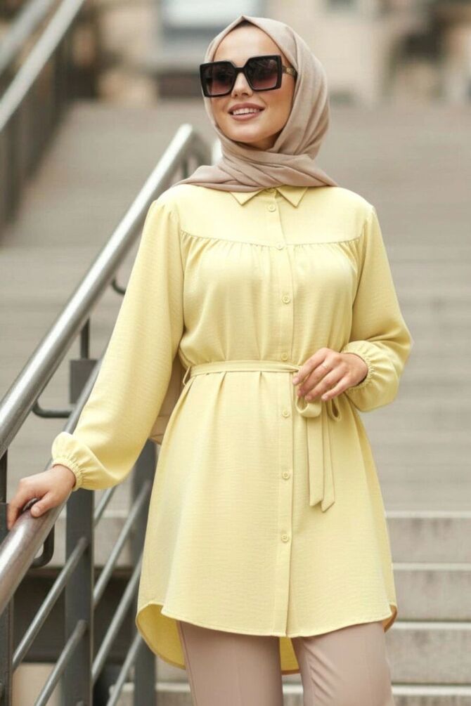 Roba Detaylı Sarı Tesettür Tunik 10184SR - 1