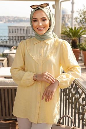 Düğmeli Sarı Tesettür Tunik 10693SR 