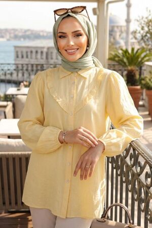 Fırfır Detaylı Sarı Tesettür Tunik 10693SR 