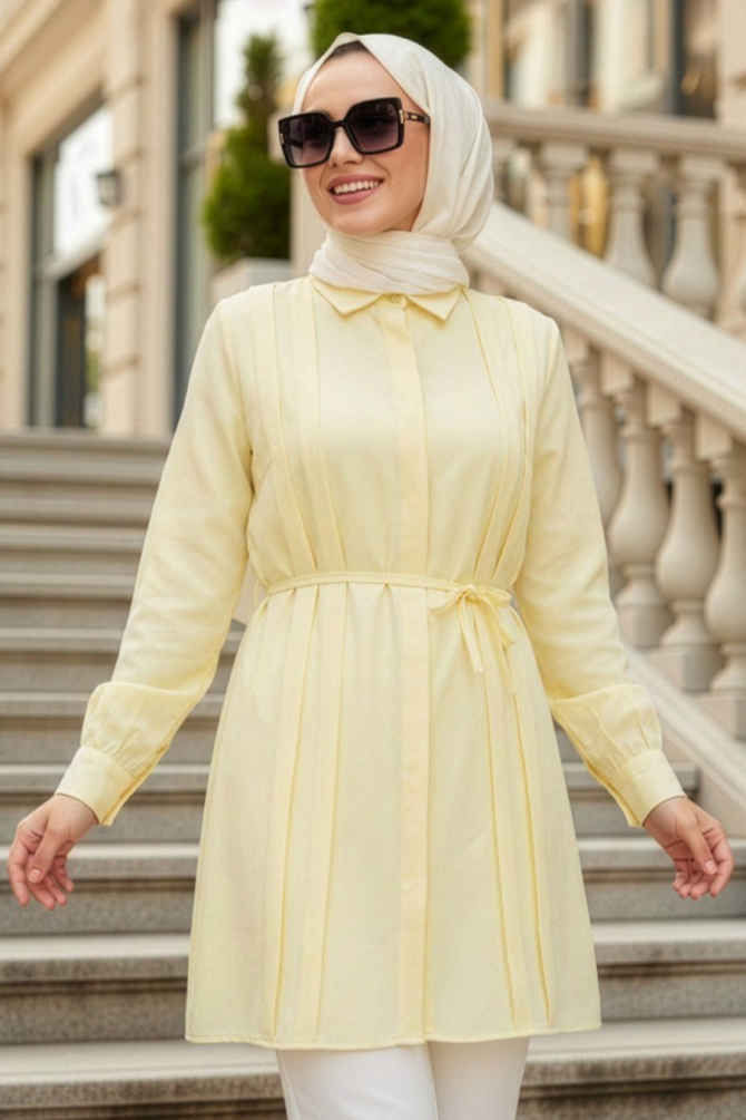 Düğmeli Sarı Tesettür Tunik 20273SR - 1