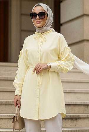 Düğmeli Sarı Tesettür Tunik 20295SR - N.S NEVA STYLE