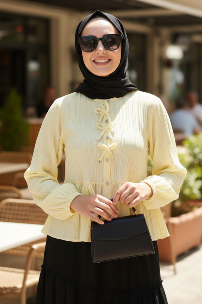 Düğmeli Sarı Tesettür Tunik 11002SR - 1