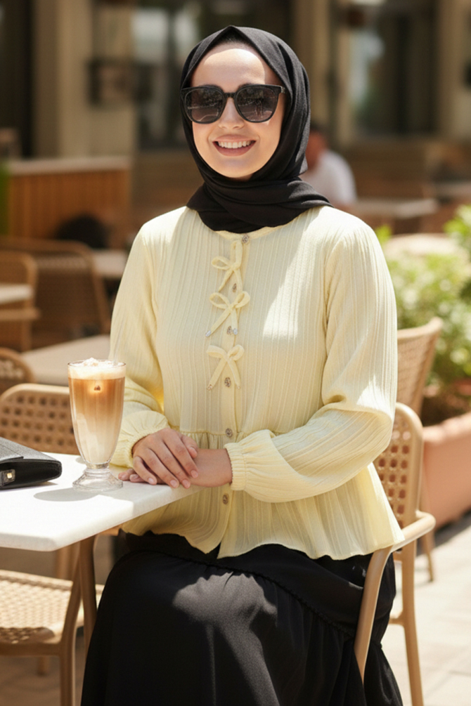 Düğmeli Sarı Tesettür Tunik 11002SR - 2