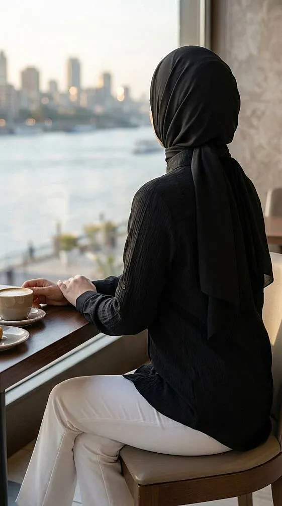 Düğmeli Siyah Beyaz Çilek Kumaş Tesettür Tunik 11201SB - 2
