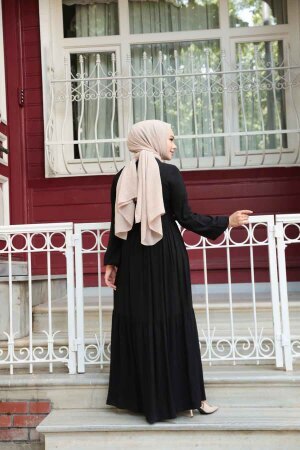 Düğmeli Siyah Tesettür Elbise 239202S - 6