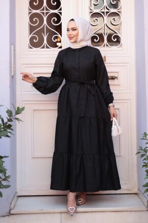 Düğmeli Siyah Tesettür Elbise 30391S - 3