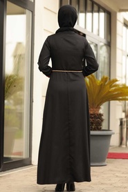 Düğmeli Siyah Tesettür Elbise 4285S - Thumbnail