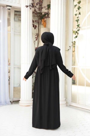 Düğmeli Siyah Tesettür Ferace 26441S - 4