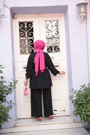 Düğmeli Siyah Tesettür İkili Takım 60341S - 5