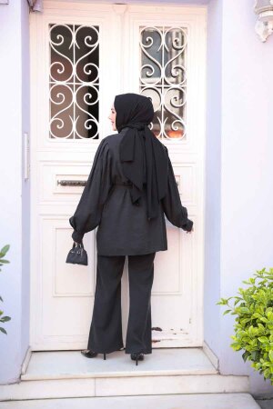Düğmeli Siyah Tesettür Modal Kumaş İkili Takım 30264S - 4