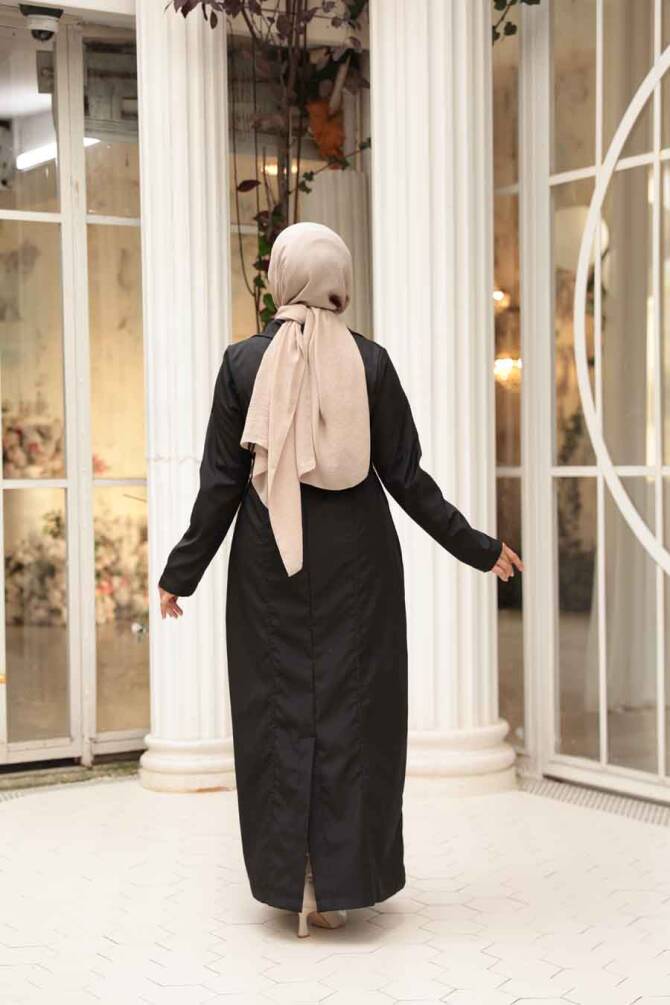 Düğmeli Siyah Tesettür Trençkot 62231S - 3