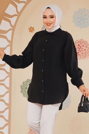 Düğmeli Siyah Tesettür Tunik 10059S 