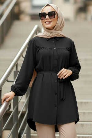 Düğmeli Siyah Tesettür Tunik 10184S - N.S NEVA STYLE