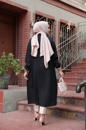 Düğmeli Siyah Tesettür Tunik 70551S - 3