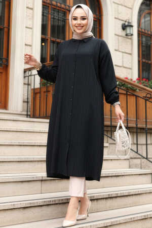 Düğmeli Siyah Tesettür Tunik 70551S 