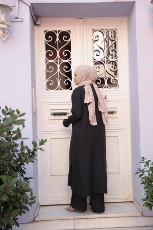 Düğmeli Siyah Tesettür Üçlü Takım 76591S - 5