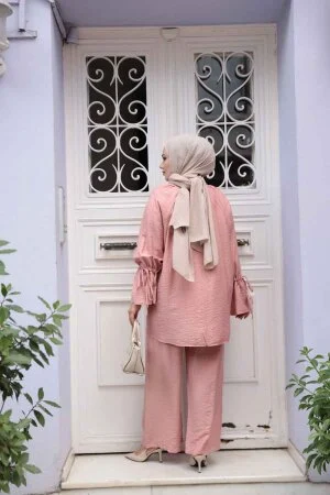 Düğmeli Somon Tesettür İkili Takım 30451SMN - 4