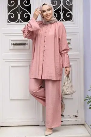 Düğmeli Somon Tesettür İkili Takım 30451SMN - 3