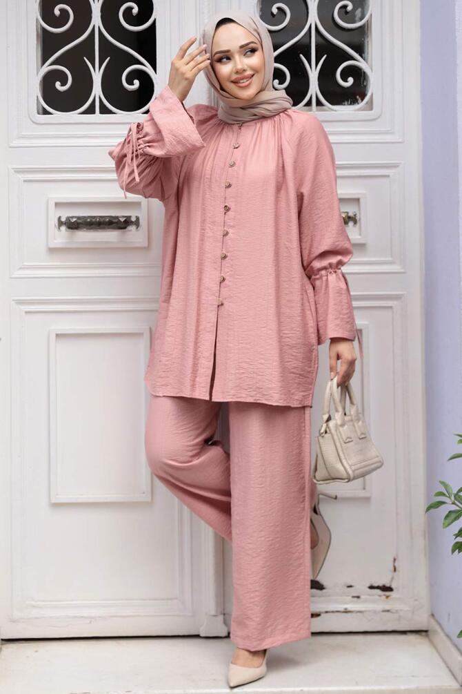 Düğmeli Somon Tesettür İkili Takım 30451SMN - 3
