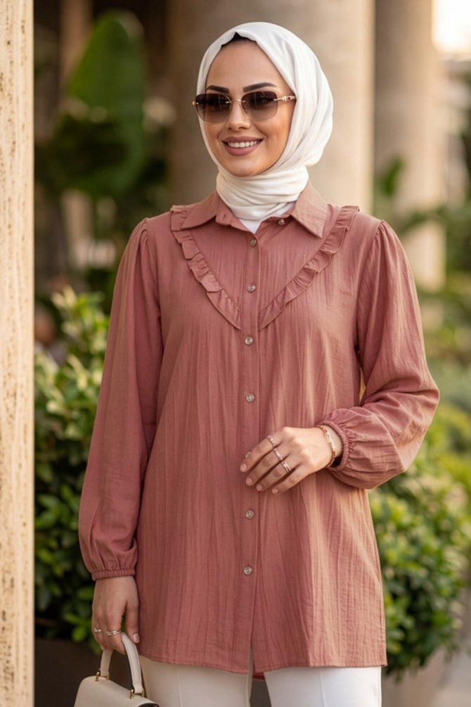 Düğmeli Somon Tesettür Tunik 10693SMN - 1