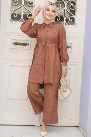 Düğmeli Taba Tesettür İkili Takım 68351TB - NEVA STYLE