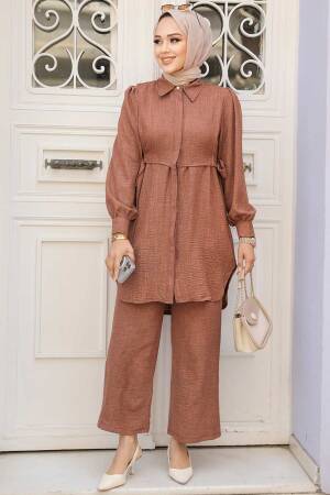 Düğmeli Taba Tesettür İkili Takım 68351TB - 3