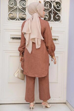 Düğmeli Taba Tesettür İkili Takım 68351TB - 4