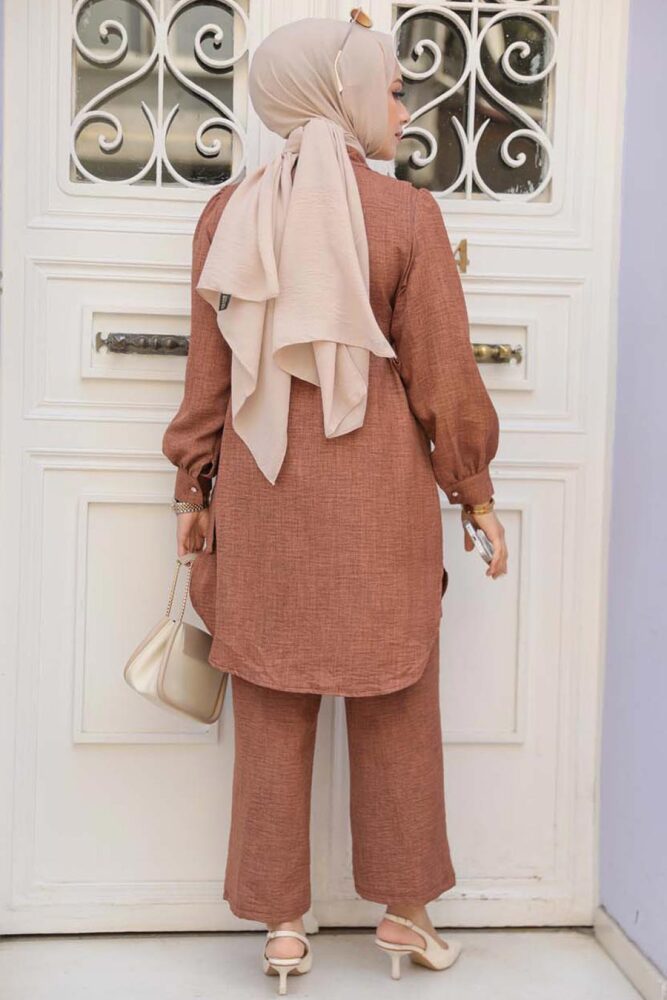 Düğmeli Taba Tesettür İkili Takım 68351TB - 4