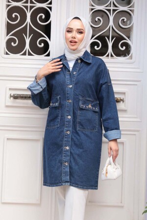 Düğmeli Tesettür Kot Ceket 20411L - 2