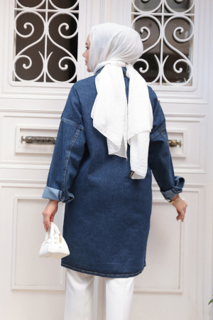 Düğmeli Tesettür Kot Ceket 20411L - 3