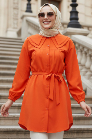 Düğmeli Turuncu Tesettür Tunik 20228T 