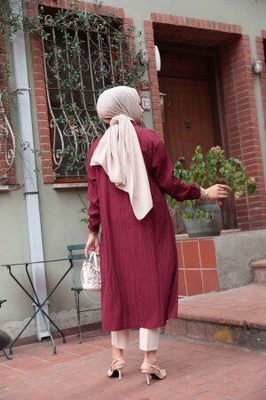 Düğmeli Vişne Tesettür Tunik 70551VSN - 4