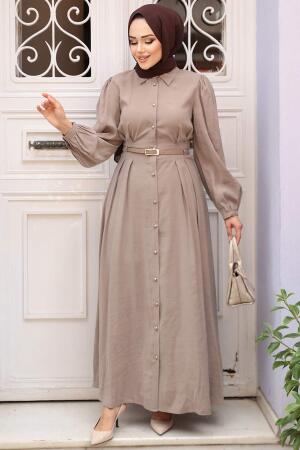 Düğmeli Vizon Tesettür Elbise 19044V 